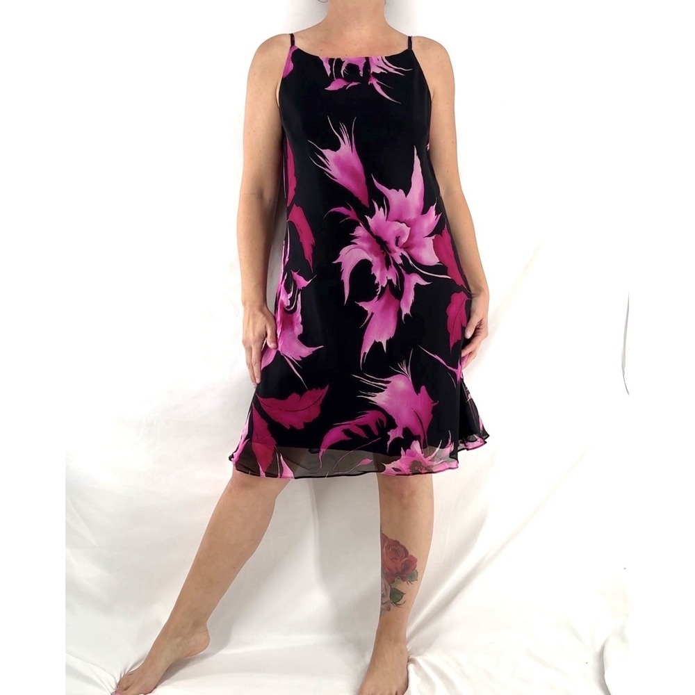 Vtg Floral Silk Slip Dress M Fairy Romantic Whimsical Wedding Guest Event Pink